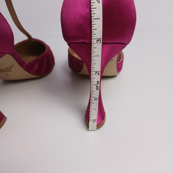 Jewel Badgley Mischka Mayra Fuchsia Pink Satin Crystal T-Strap Pumps Womens 6 - Picture 8 of 12